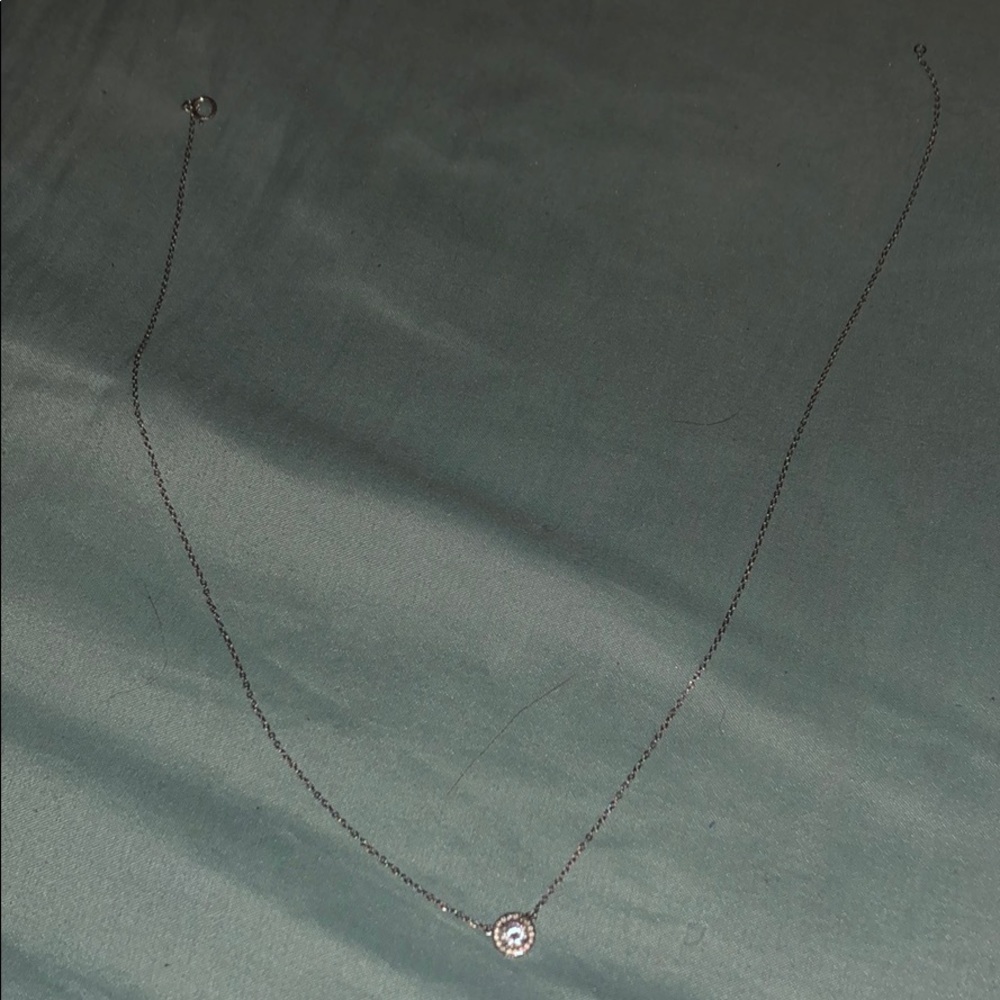 silver necklace.